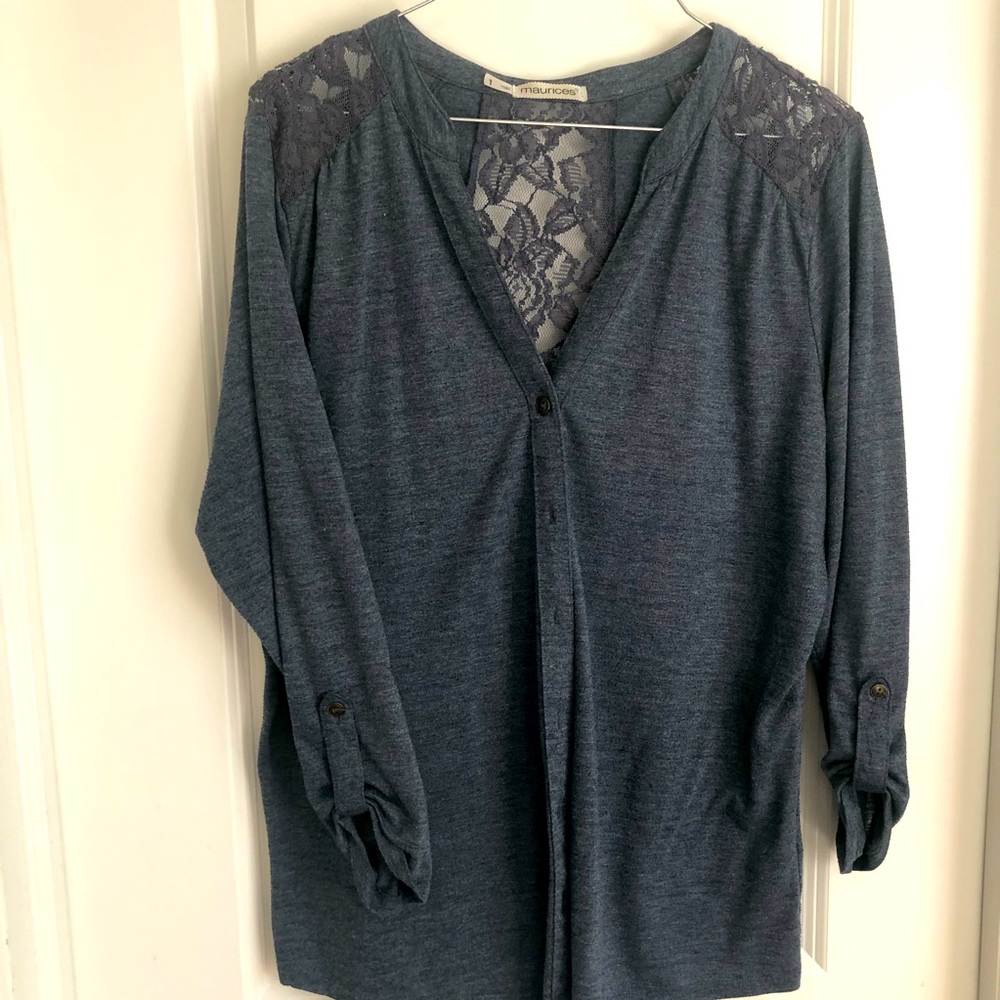 Maurice’s Purple-Gray Button-Up with Lace Back